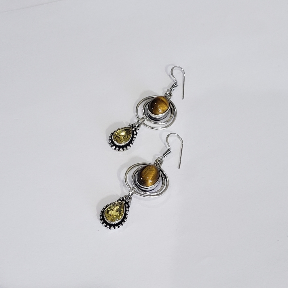 Tiger eye earrings, 925 silver tiger eye citrine dangle earrings - Picture 5 of 12
